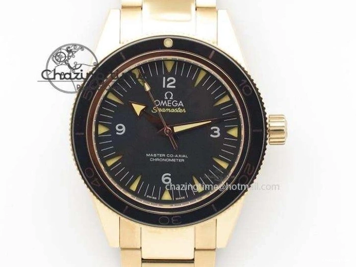 0517 Trendsetting Speedmaster ’57 SS Chrono AXF Best Edition RG Bezel Black Dial on Black Leather Strap A 8283